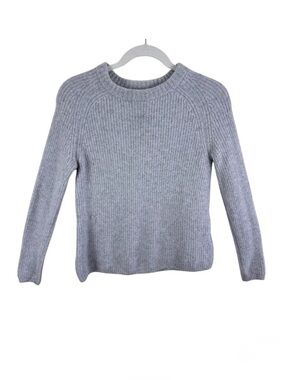 Pura Cashmere 100% Cashmere Gray Ribbed Knit Pullover Crew Neck Sweater Size S